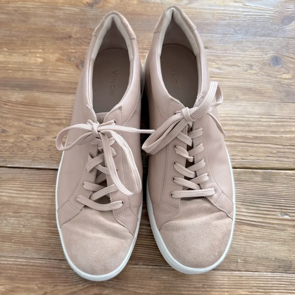 Vince Janna Lace-Up Leather Suede Lace Up‎ Low Top Sneakers Taupe Womens 7.5 EUC